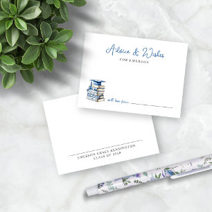 Blue Chinoiserie Books Graduation Advice Wishes Enclosure Card