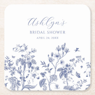 Blue Chinoiserie Bridal Shower Paper Coaster