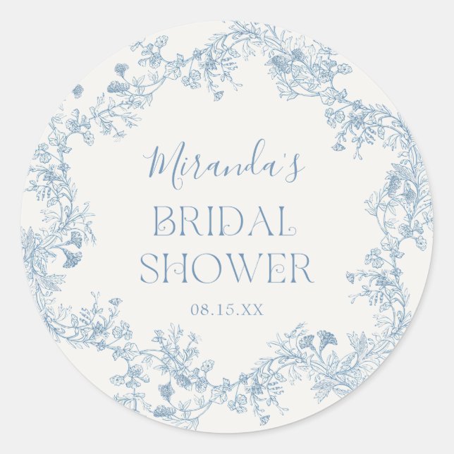 Blue Chinoiserie Bridal Shower Sticker (Front)