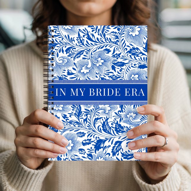Blue Chinoiserie Bride Era Engagement Personalised Notebook (in my bride era notebook gift, bridal shower journal gift bride, bachelorette party notebook gift)