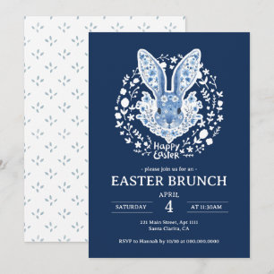 Blue Chinoiserie Bunny Easter Brunch Invitation