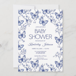 Blue Chinoiserie Butterfly Baby Shower Invitation