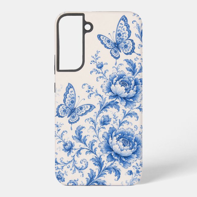 Blue Chinoiserie Butterfly Peony Phone Case (Back)