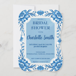 Blue Chinoiserie Chinese Floral bridal shower Save The Date