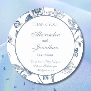 Blue Chinoiserie Christian Wedding Thank You Classic Round Sticker