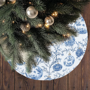 Blue Chinoiserie Christmas Brushed Polyester Tree Skirt