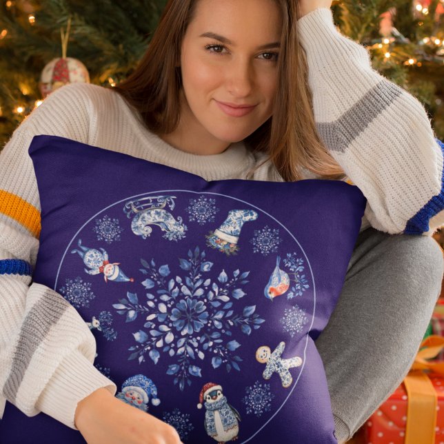 Blue Chinoiserie Christmas Decor Cushion (Creator Uploaded)