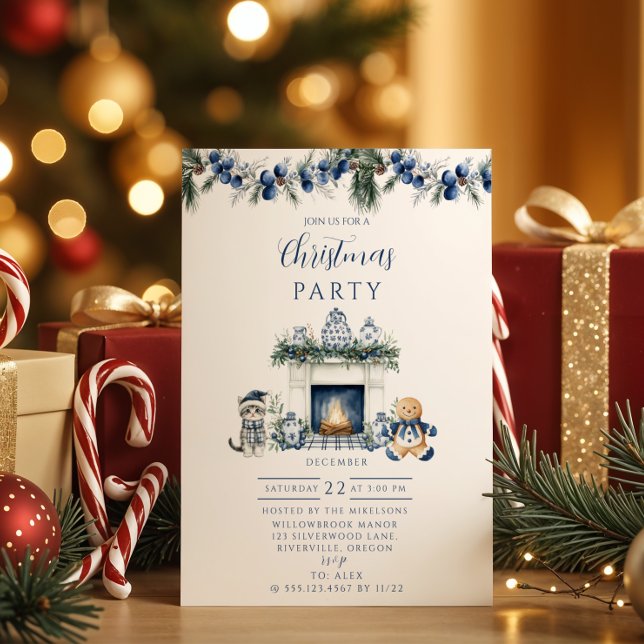 Blue Chinoiserie Christmas Invitation (Creator Uploaded)