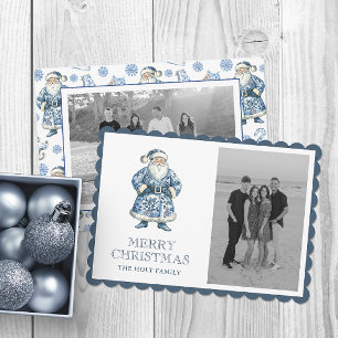 Blue Chinoiserie Christmas Santa Photo Holiday Card