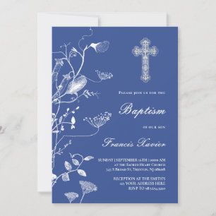 blue chinoiserie design   Baptism Invitation