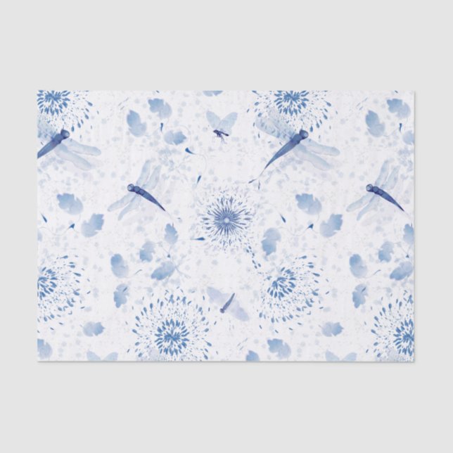 Blue Chinoiserie Dragonfly Floral Tissue Paper (Front)