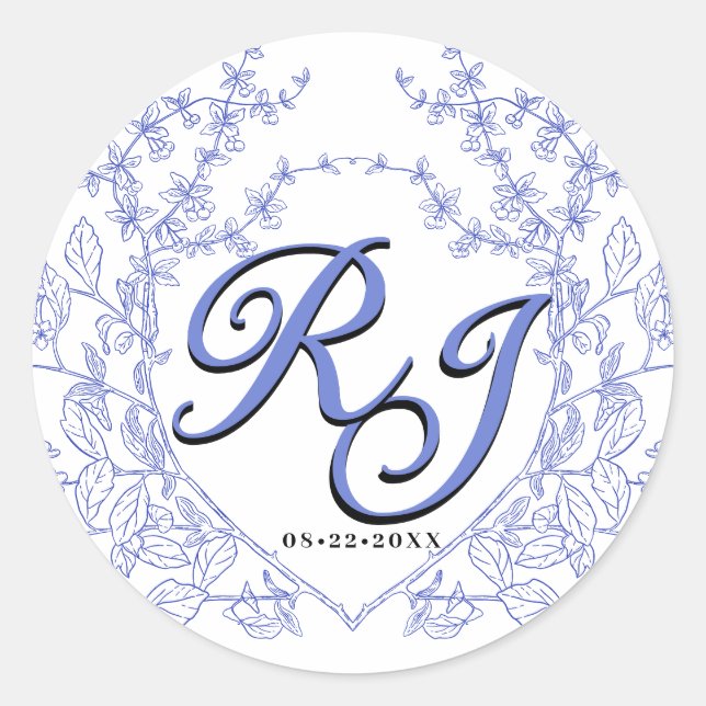 Blue Chinoiserie Elegant Script  envelope seal (Front)