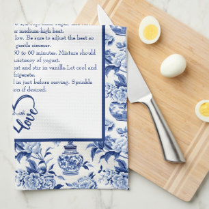 Blue Chinoiserie Family Recipe Keepsake Custom Tea Towel