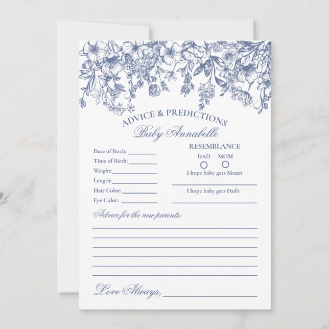 Blue Chinoiserie Floral Advice for Baby Card (Front)