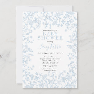 Blue Chinoiserie Floral Baby Shower Invitation, Invitation
