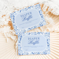Blue Chinoiserie Floral Bird Toile Diaper Raffle