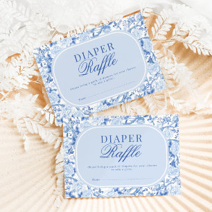 Blue Chinoiserie Floral Bird Toile Diaper Raffle Card