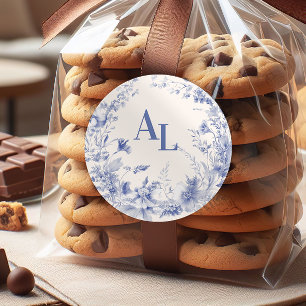 Blue Chinoiserie Floral Botanical Wedding Classic Round Sticker