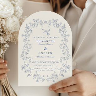 Blue Chinoiserie Floral Botanical Wedding Invitation