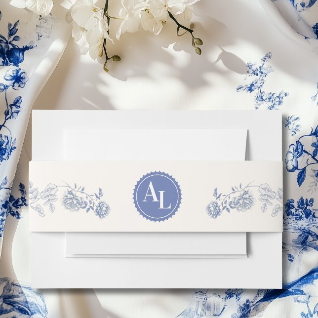 Blue Chinoiserie Floral Botanical Wedding Invitation Belly Band (Creator Uploaded)