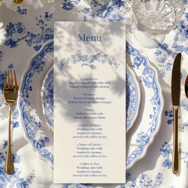 Blue Chinoiserie Floral Botanical Wedding Menu (Creator Uploaded)