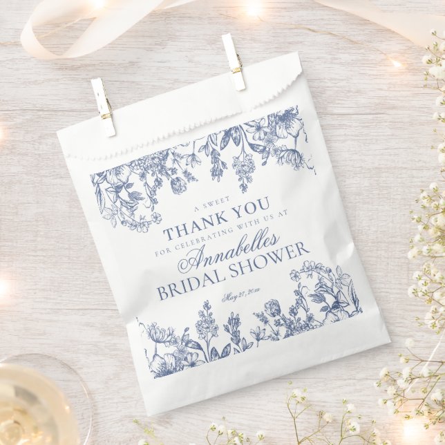 Blue Chinoiserie Floral Bridal Shower Dessert Favour Bags (Clipped)