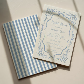 Blue Chinoiserie Floral Bridal Shower Invitation