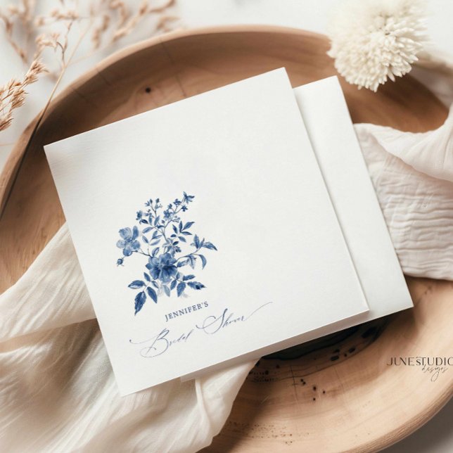 Blue Chinoiserie Floral Bridal Shower Napkin (something blue before I do floral bridal shower cocktail napkin, vintage blue flower custom napkin)