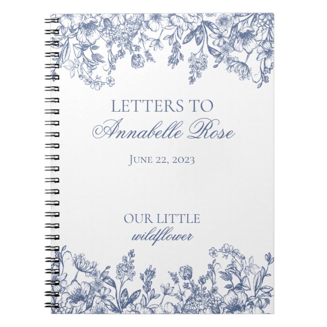 Blue Chinoiserie Floral Letters to Birthday Girl Notebook (Front)