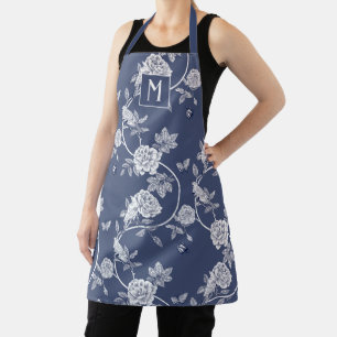 Blue Chinoiserie Floral Monogram Apron