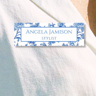 Blue Chinoiserie Floral Name Tag