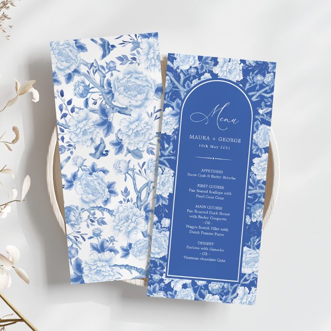 Blue Chinoiserie Floral Porcelain Menu Card (Creator Uploaded)