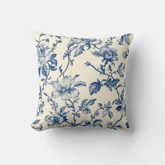 Blue Chinoiserie Floral Vintage Botanical Cushion