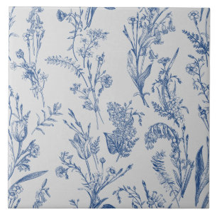 Blue Chinoiserie Floral Vintage Tile