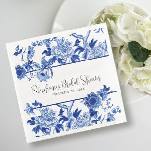 Blue Chinoiserie Floral Watercolor Bridal Shower  Napkin