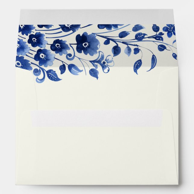Blue Chinoiserie Floral Wedding Envelope (Back (Bottom))