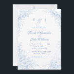 Blue Chinoiserie Floral Wedding Invitation<br><div class="desc">Blue Chinoiserie Floral Blue Text White background invitation.</div>