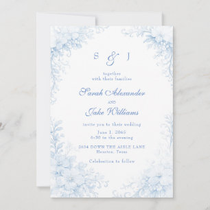 Blue Chinoiserie Floral Wedding Invitation