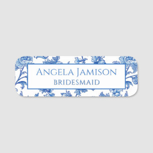 Blue Chinoiserie Floral Wedding Name Tag