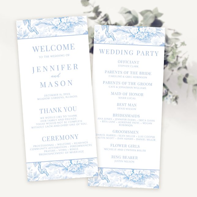 Blue Chinoiserie floral wedding program cards (Creator Uploaded)