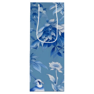 Blue Chinoiserie Floral Wine Gift Bag