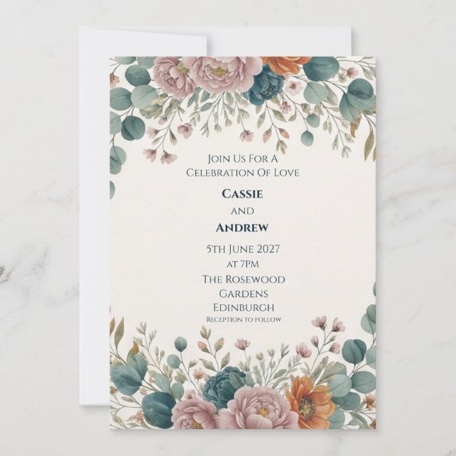 Blue Chinoiserie Garden Wedding Invitation (Front)