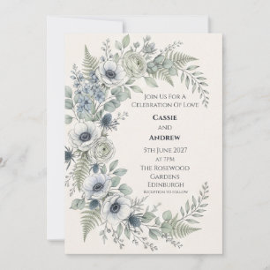 Blue Chinoiserie Garden Wedding Invitation