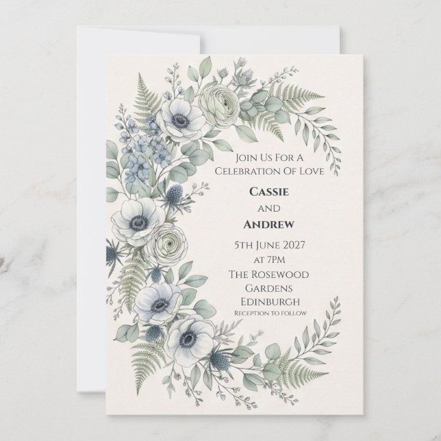 Blue Chinoiserie Garden Wedding Invitation (Front)