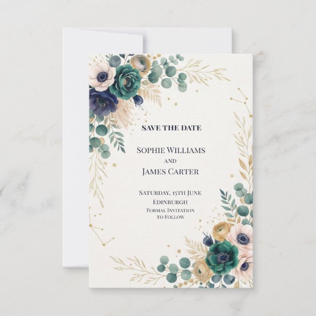 Blue Chinoiserie Garden Wedding Save the Date (Front)