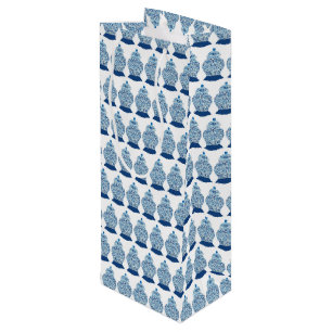 Blue Chinoiserie Ginger Jar Jars  Wine Gift Bag