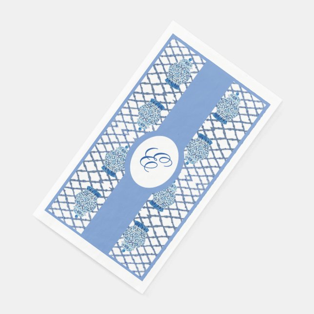 Blue Chinoiserie Hand Painted Ginger Jar Jars  Napkin (Corner)