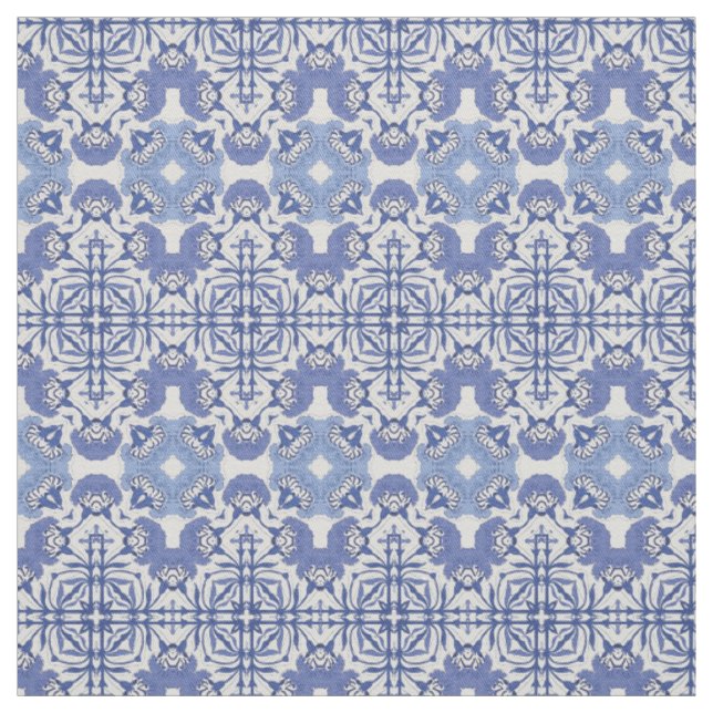 Blue chinoiserie horizontal repeat pattern fabric (Swatch)