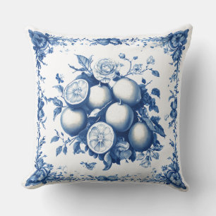 Blue Chinoiserie Lemon Pillow – Vintage Floral