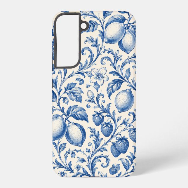 Blue Chinoiserie Lemon Strawberry Phone Case (Back)